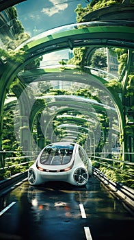 Green driving concept portrayed in an urban setting