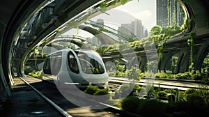 Green driving concept portrayed in an urban setting