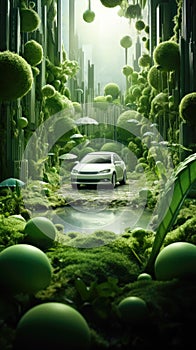 Green driving concept portrayed in an urban setting