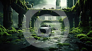 Green driving concept portrayed in an urban setting