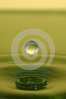 Green drop fall on water surface