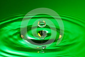 Green droplet splash in a water