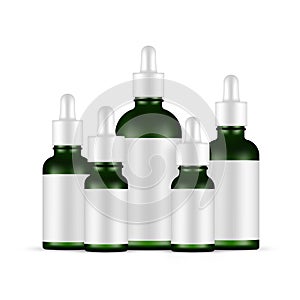Green Dropper Bottles With Blank Labels, Various Sizes