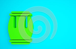 Green Drum icon isolated on blue background. Music sign. Musical instrument symbol. Minimalism concept. 3d illustration