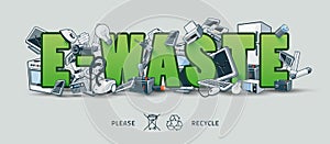 Green E-waste Sign with Electronic Devices