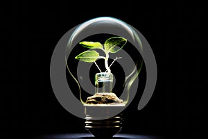 Green Earth concept: growing plant inside renewable light bulb