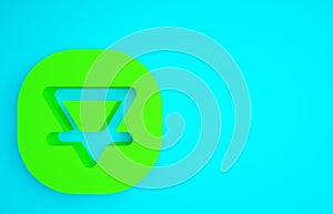 Green Earth element of the symbol alchemy icon isolated on blue background. Basic mystic elements. Minimalism concept