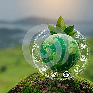 Green earth ilustrated icons promoting Environmental Technology photo