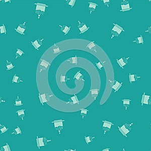 Green Easter cake and candle icon isolated seamless pattern on green background. Happy Easter. Vector Illustration.