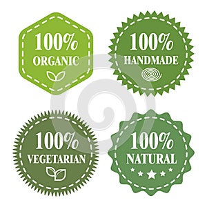 Green eco badges. Organic, handmade, vegetarian, natural