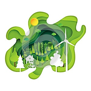 Green eco city abstract paper art background