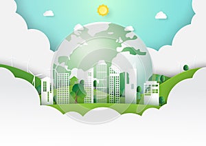 Green eco city concept paper art style