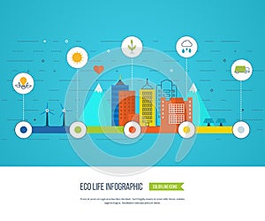 Green eco city infographic. Ecology concept,