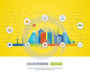 Green eco city infographic. Ecology concept,