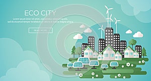 Green eco city and sustainable architecture banner photo