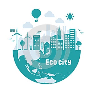 Green eco city vector illustration  ecology concept