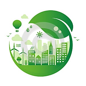 Green eco city vector illustration  ecology concept , nature conservation