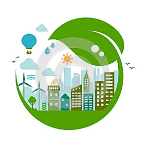 Green eco city vector illustration  ecology concept , nature conservation