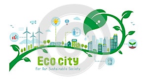 Green eco city vector illustration ( SDGs, ecology concept , nature conservation