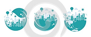 Green eco city vector illustration set  ecology concept , nature conservation
