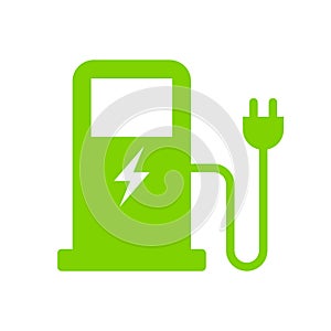 Green eco electric fuel pump icon, Charging point station for hybrid