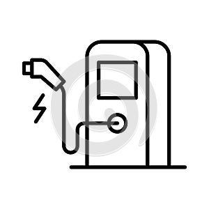 Green eco electric fuel pump icon, Charging point station for hybrid