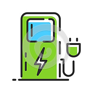 Green eco electric fuel pump icon. Eco logo in green and blue color. Vector illustartion concept