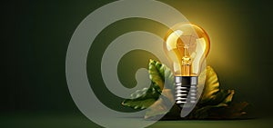 Green eco energy concept with light bulb and plant, 3D rendering