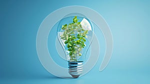 Green eco energy concept, plant growing inside the light bulb