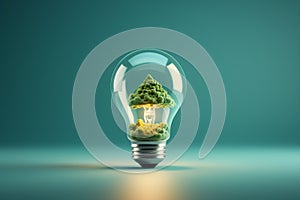 Green eco energy concept with tree inside of light bulb. 3D Rendering
