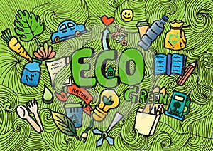Green,eco,environment concept. Doodle cartoon art drawing design vector background