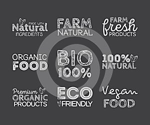 Green Eco Food Labels. Health Headings. Vector Illustration Collection