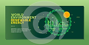 Green eco friendly city Ecology and environmental conservation sustainable development renewable energy banner template