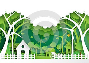 Green eco friendly of environment concept paper art style