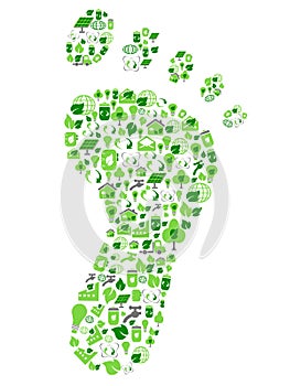 Green eco friendly footprint filled with ecology icons