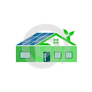 Green Eco Friendly House Concept Flat Icon with Solar Energy Panels