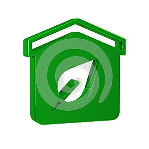 Green Eco friendly house icon isolated on transparent background. Eco house with leaf.