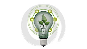 Green eco friendly lightbulb, light bulb against nature