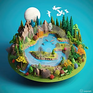 Green eco friendly and save energy concept design. Urban countryside and cityscape of environment conservation paper art