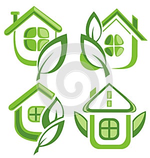 Set of green eco house icon