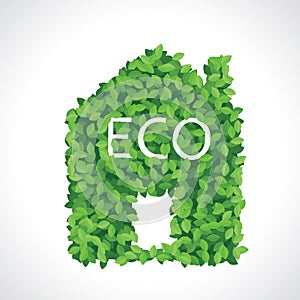 Green eco house icon made of leaves