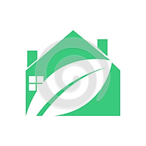 Green eco house vector logo