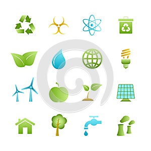 Green eco icons set