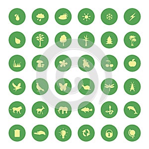 Green eco icons set