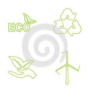 Green eco icons set. Vector illustration