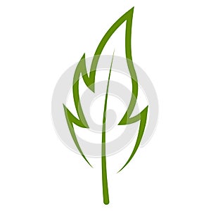 Green eco leaf in shape fire flame, leaf symbol rebirth