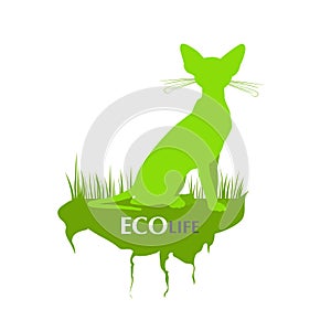 Green eco life with a cat silhouette