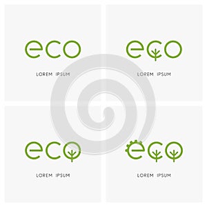 Green eco logo set - gear wheel and tree symbol