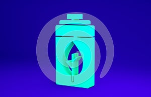 Green Eco nature leaf and battery icon isolated on blue background. Energy based on ecology saving concept. Minimalism