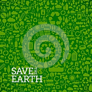 Green eco seamless background made of small ecology icons